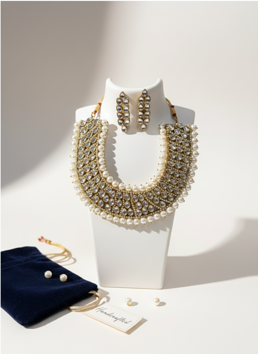 Regal Pearl & Kundan-Style Choker Necklace Set