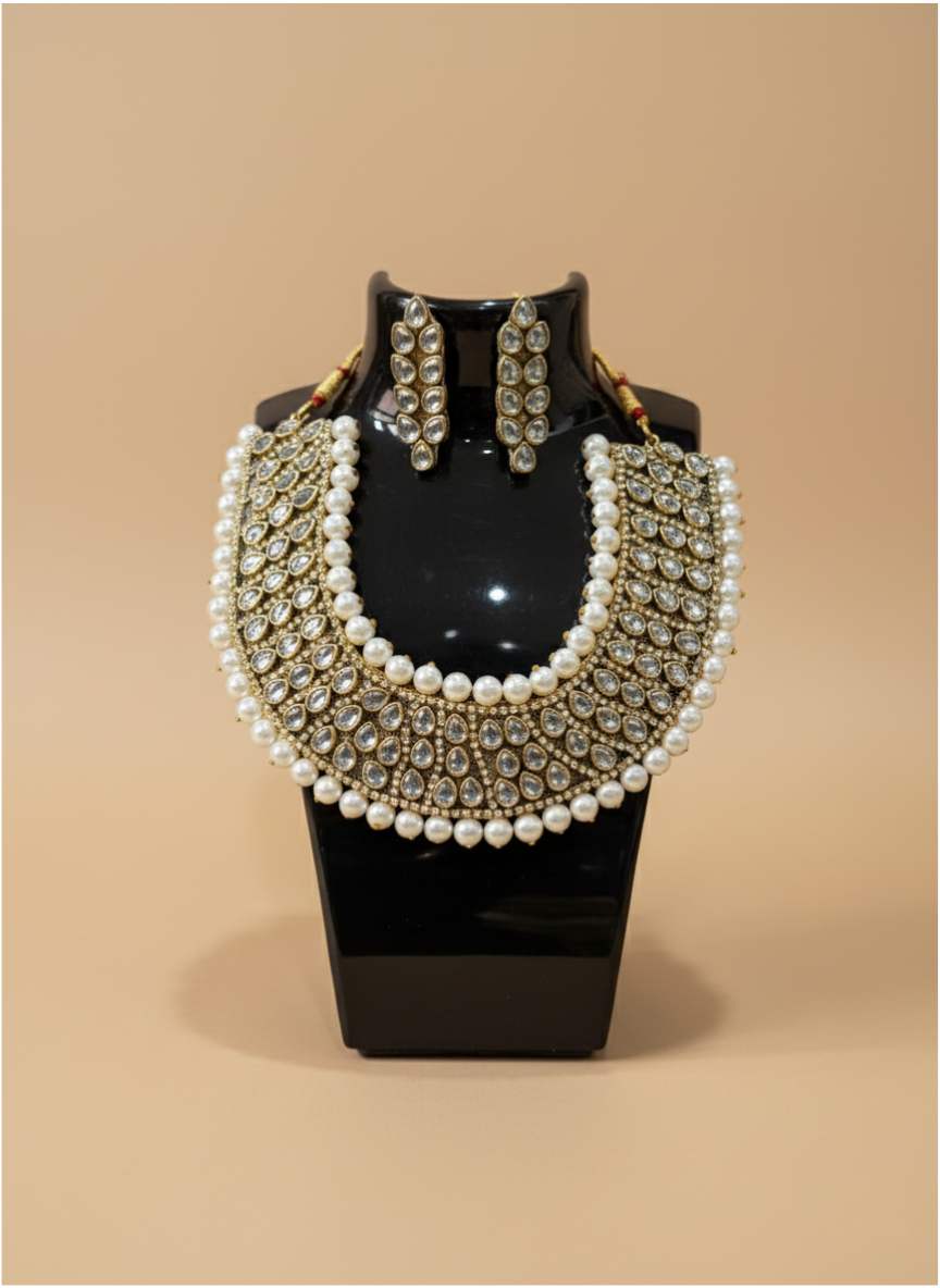 Regal Pearl & Kundan-Style Choker Necklace Set