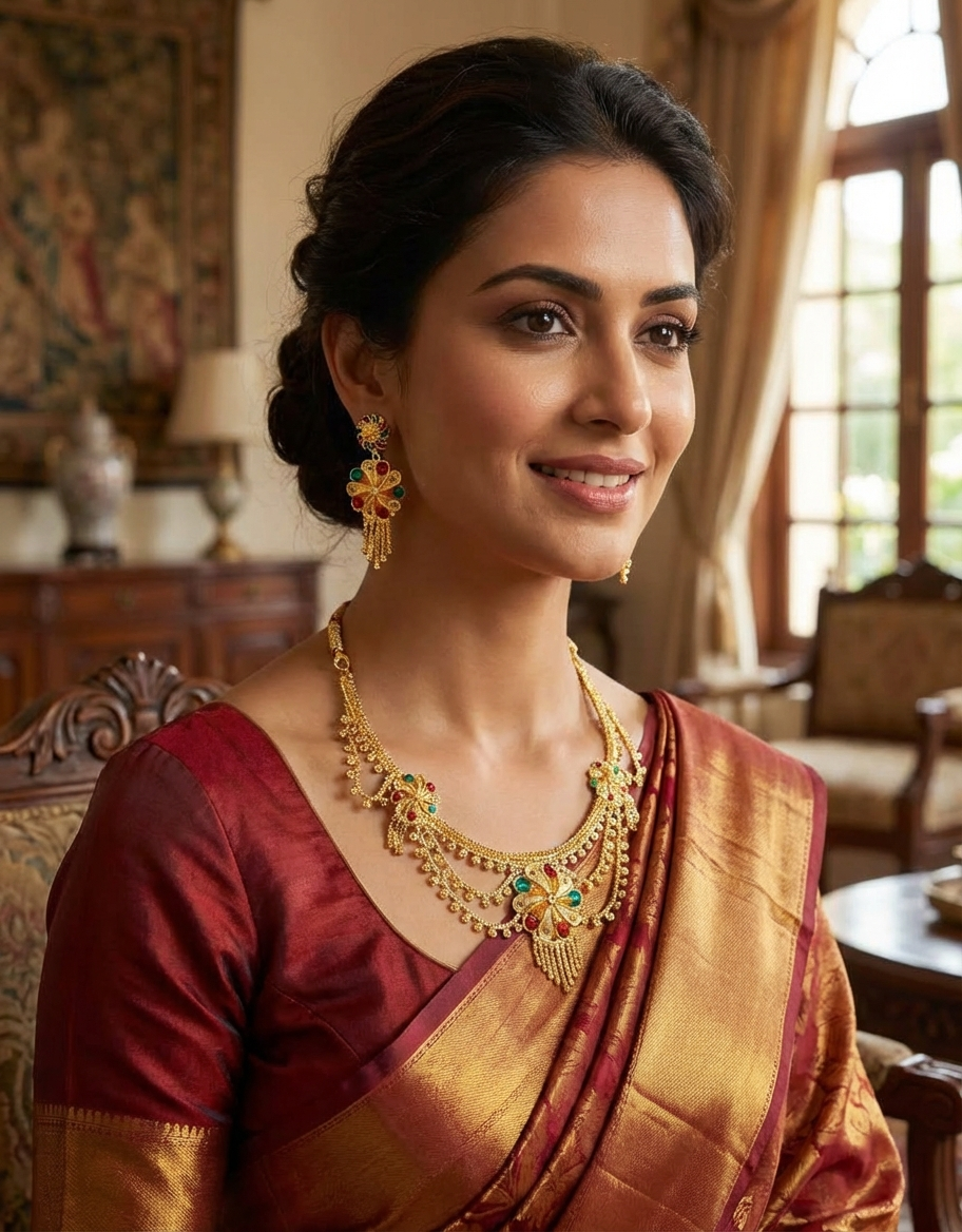 Floral Gold-Tone Necklace & Earring Set