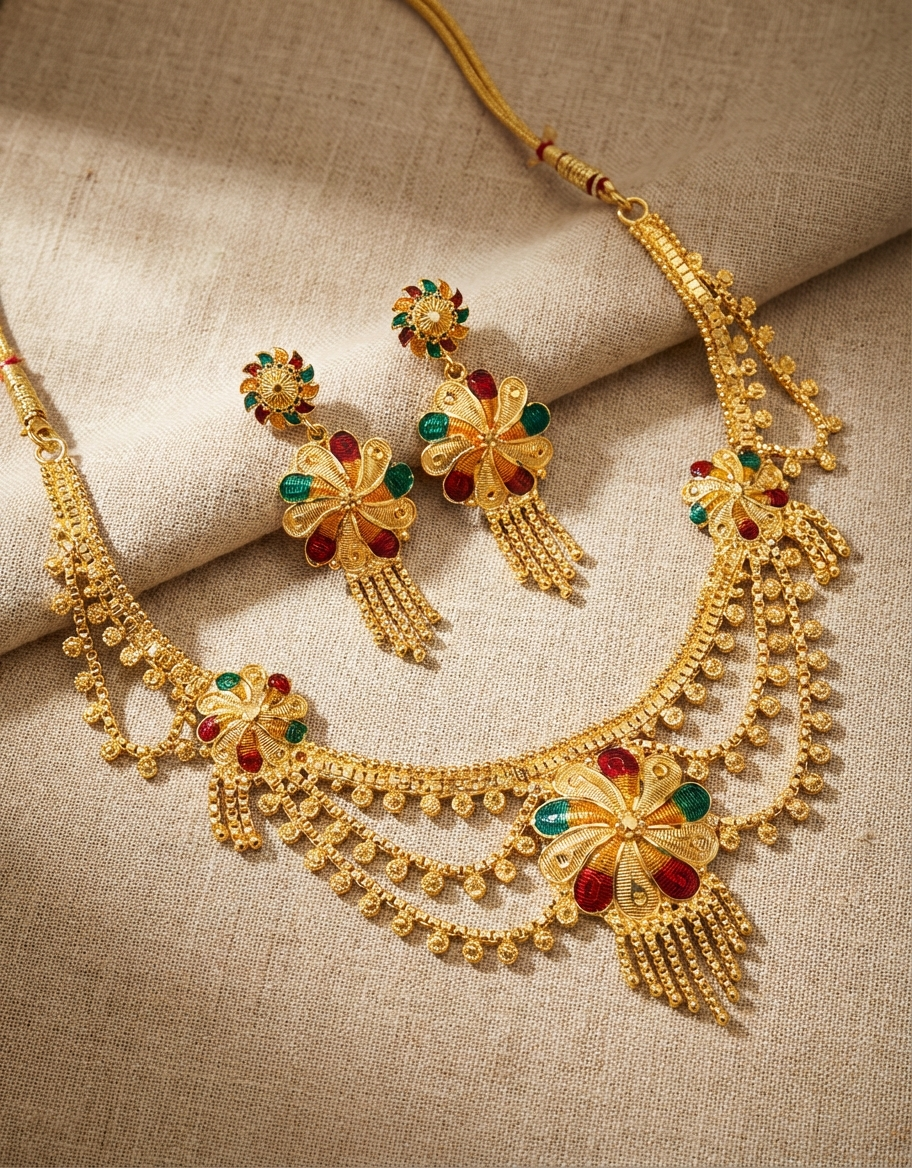 Floral Gold-Tone Necklace & Earring Set