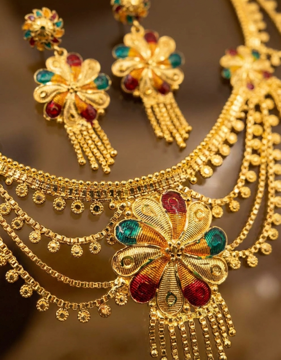 Floral Gold-Tone Necklace & Earring Set