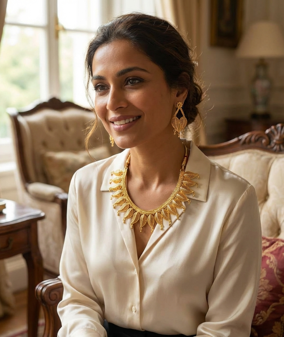 Leaf Motif Gold-Tone Necklace Set