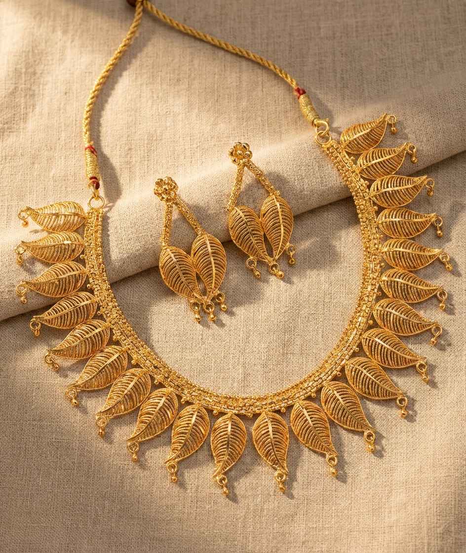 Leaf Motif Gold-Tone Necklace Set