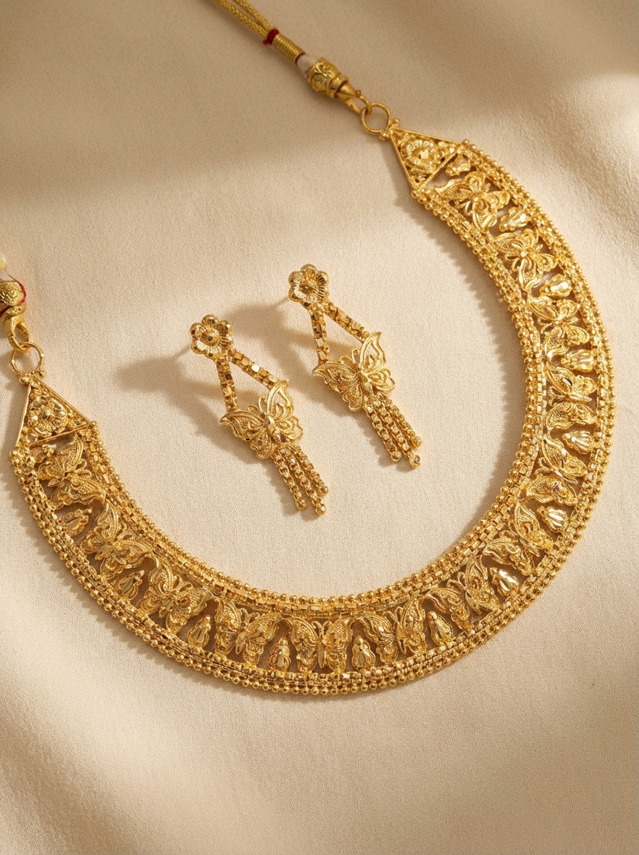Flat lay of necklace set
