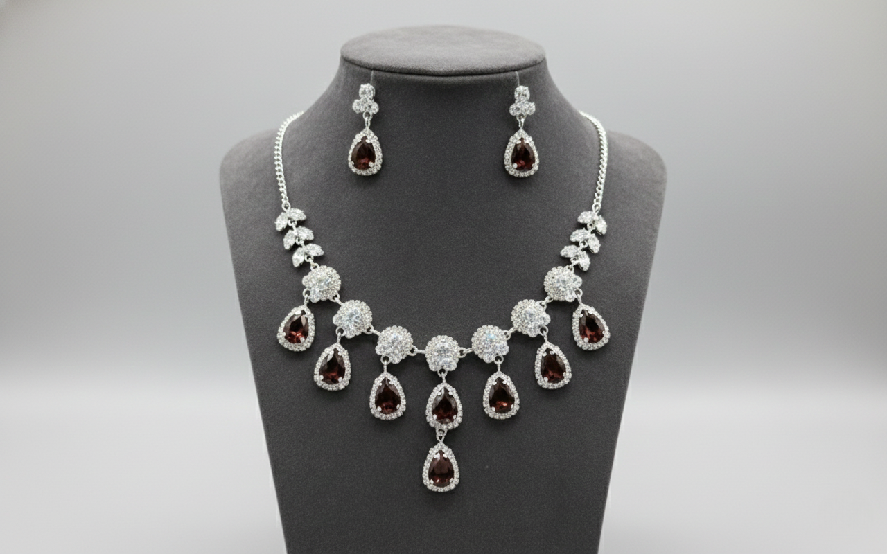 Handcrafted Brown Drop Statement Necklace & Earring Set
