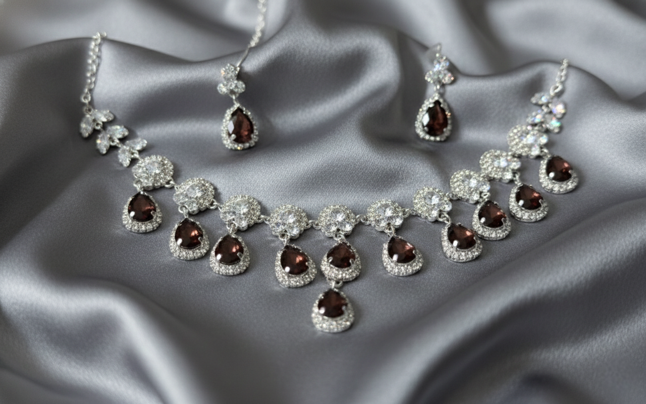 Handcrafted Brown Drop Statement Necklace & Earring Set