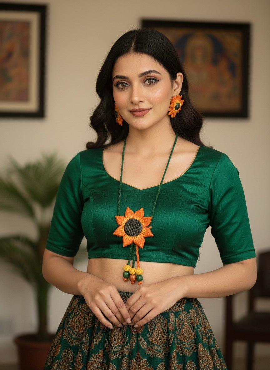 "Golden Glow" Artisan Clay Sunflower Necklace and Earring Set | Cheerful Floral Jewellery