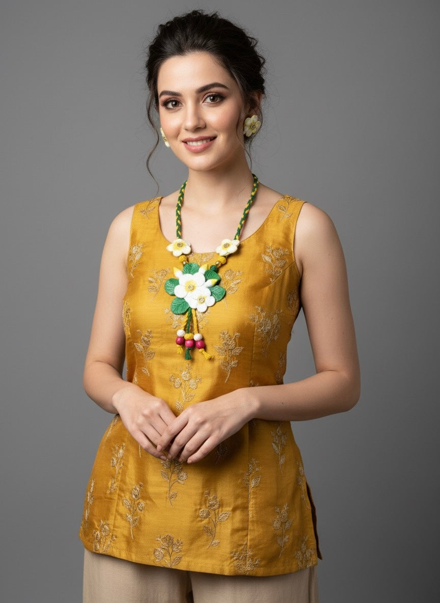 "Tropical Plumeria" Handcrafted Polymer Clay Flower Necklace and Earring Set | Artisan Botanical Jewellery