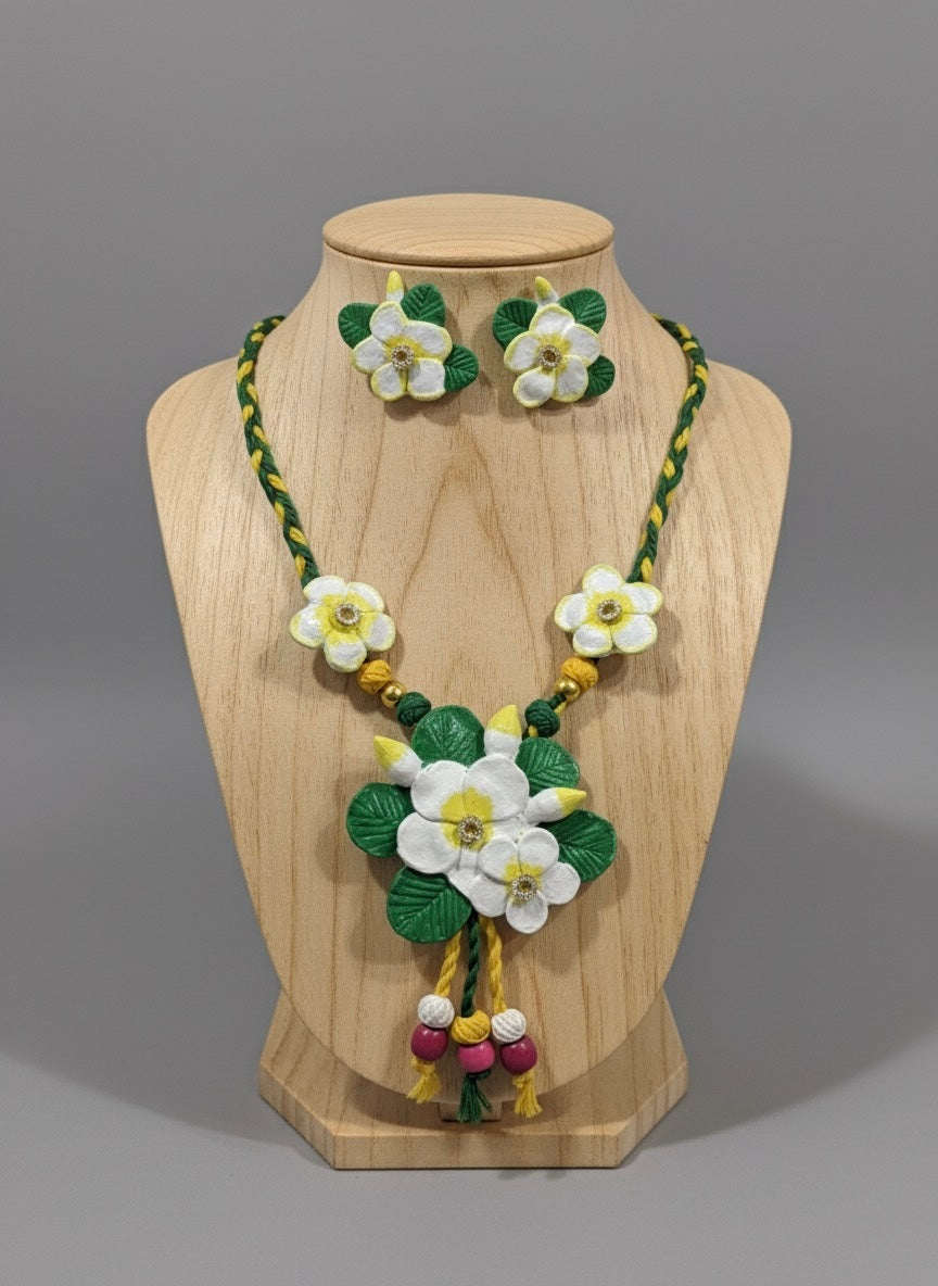 "Tropical Plumeria" Handcrafted Polymer Clay Flower Necklace and Earring Set | Artisan Botanical Jewellery