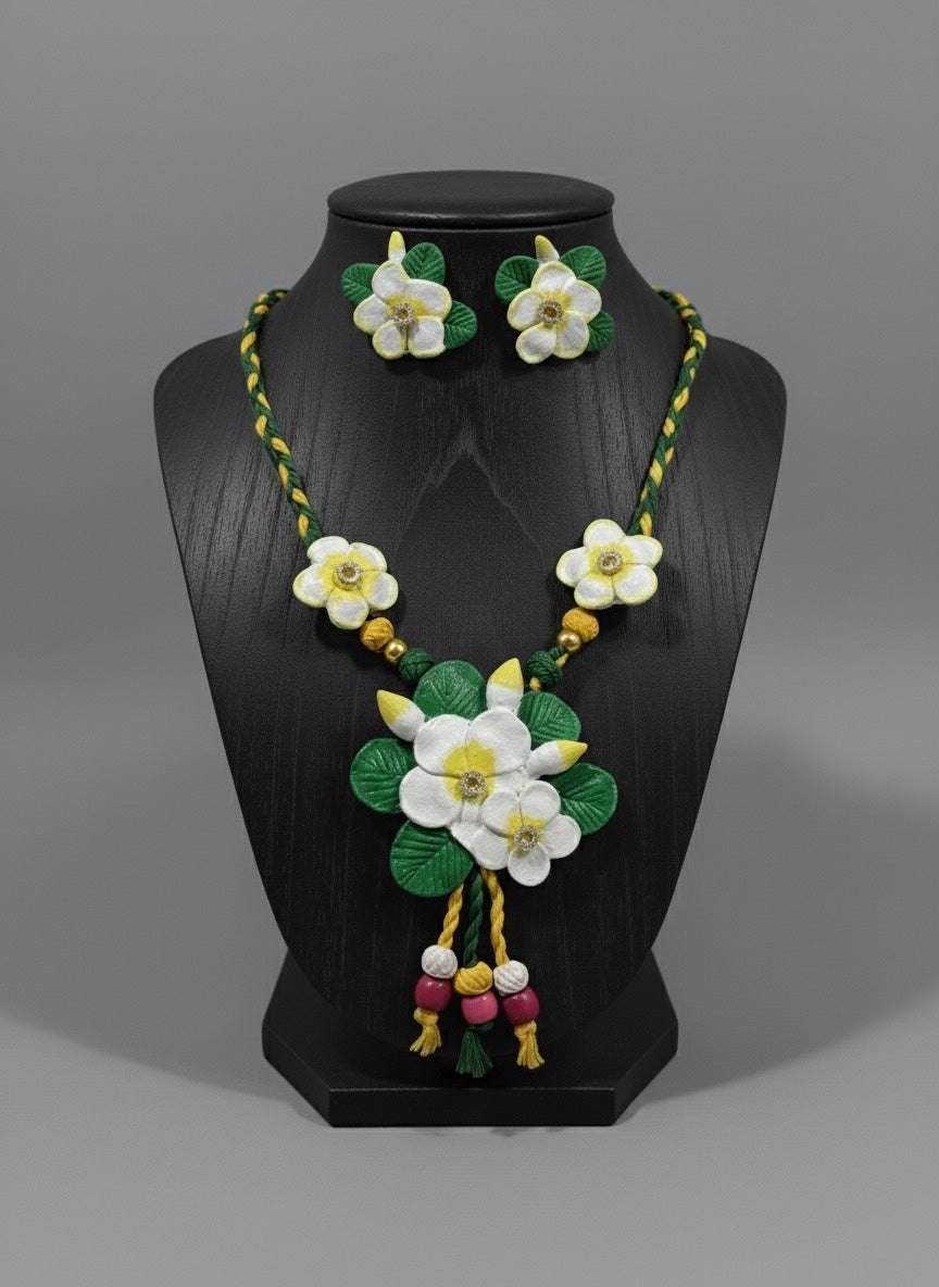 "Tropical Plumeria" Handcrafted Polymer Clay Flower Necklace and Earring Set | Artisan Botanical Jewellery