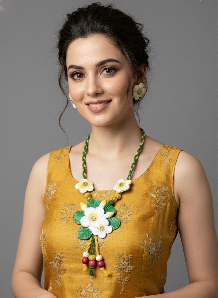 "Tropical Plumeria" Handcrafted Polymer Clay Flower Necklace and Earring Set | Artisan Botanical Jewellery