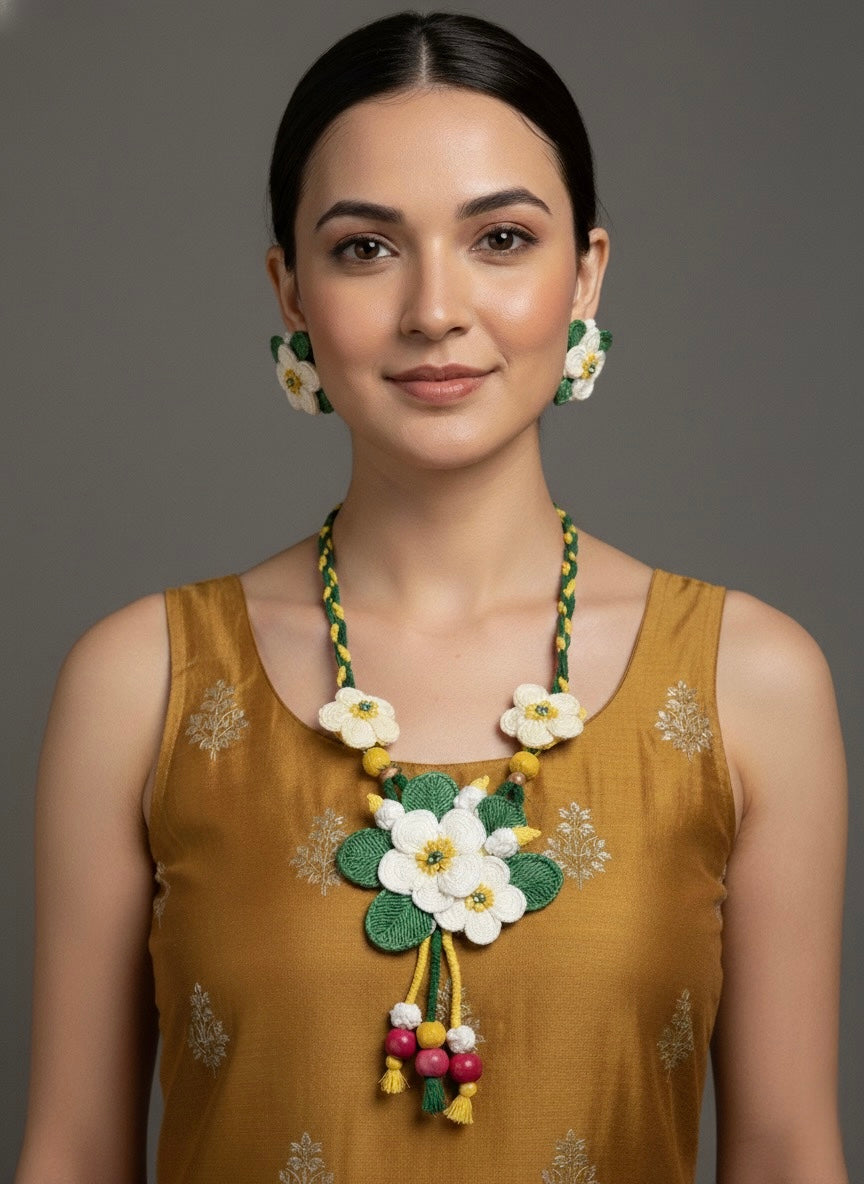 "Tropical Plumeria" Handcrafted Polymer Clay Flower Necklace and Earring Set | Artisan Botanical Jewellery