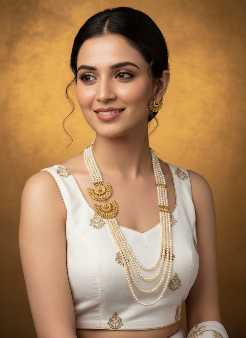 "Viraasat" Multi-Layer Pearl Drop Necklace Set