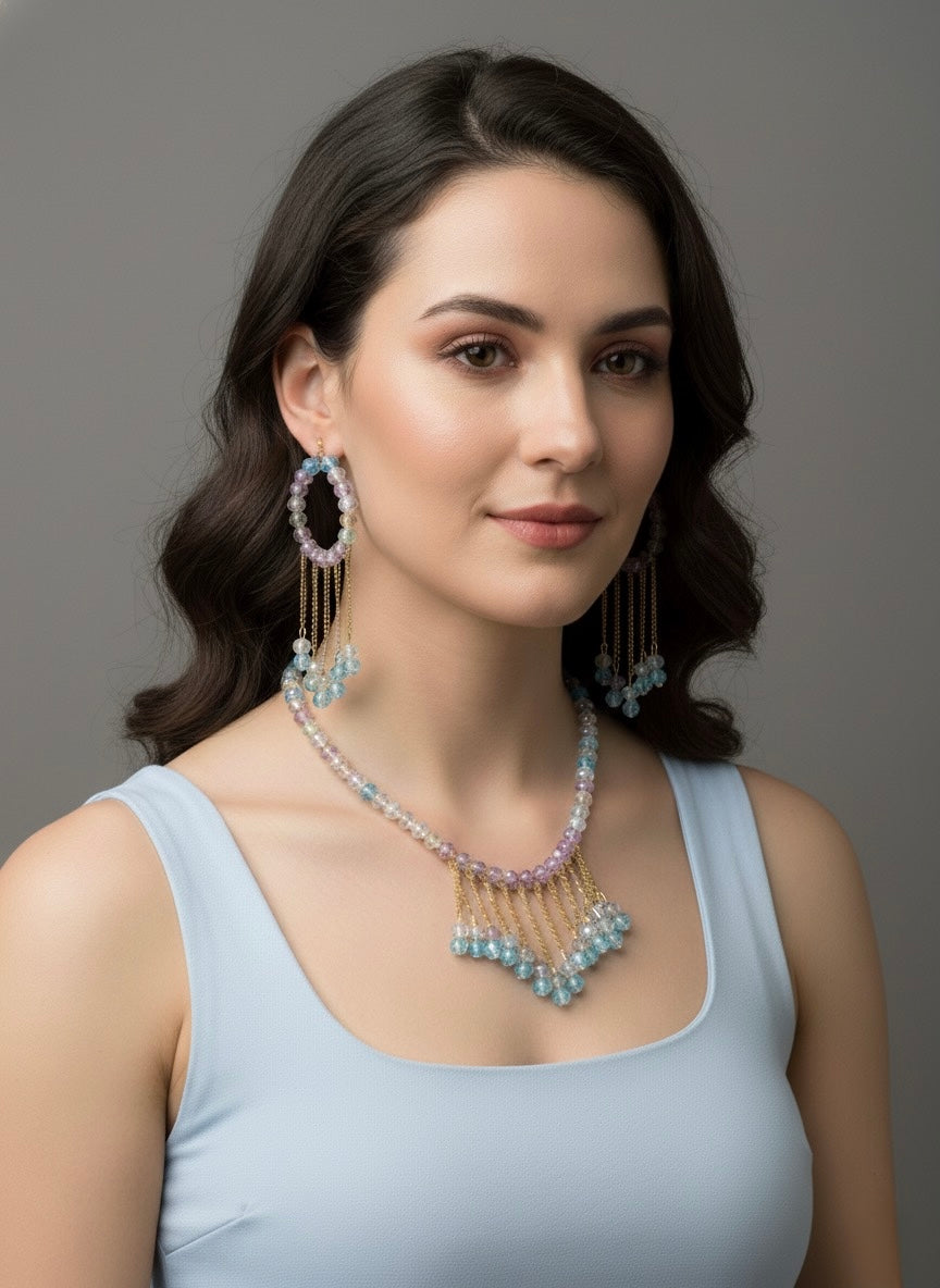 "Mermaid Lagoon" Handmade Multi-Coloured Beaded Necklace and Earring Set