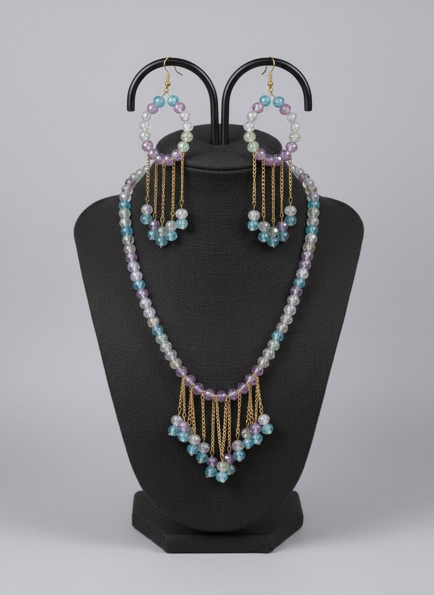 "Mermaid Lagoon" Handmade Multi-Coloured Beaded Necklace and Earring Set