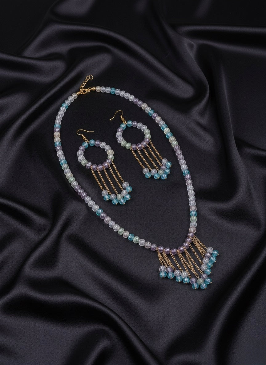 "Mermaid Lagoon" Handmade Multi-Coloured Beaded Necklace and Earring Set