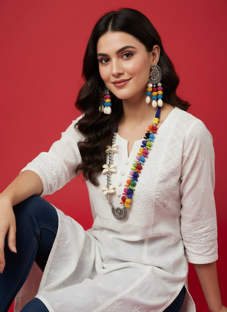 Rangoli Cowrie Shell & Oxidized Statement Set