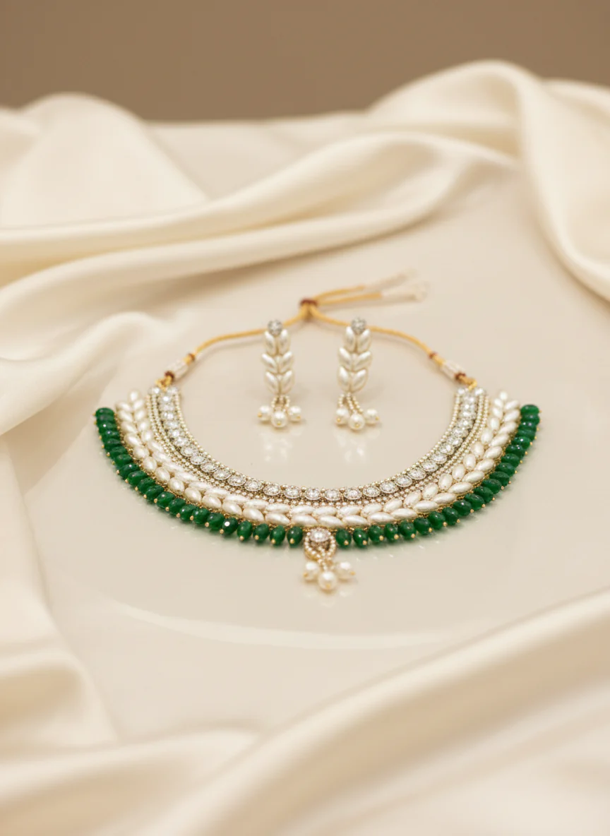 Handmade Kundan & Emerald Statement Necklace Set