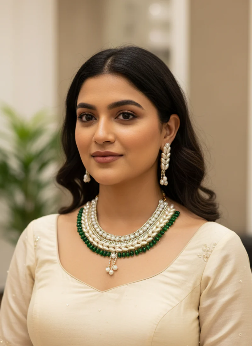 Handmade Kundan & Emerald Statement Necklace Set