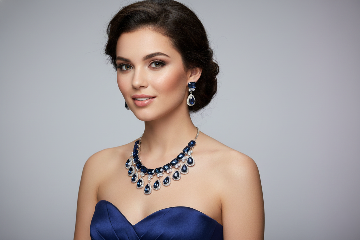 Royal Blue Statement Necklace & Drop Earring Set