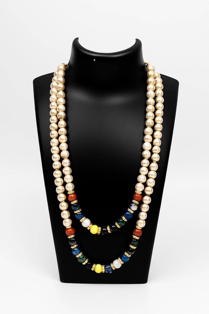 Elegant Dual-Layer Pearl & Gemstone Necklace