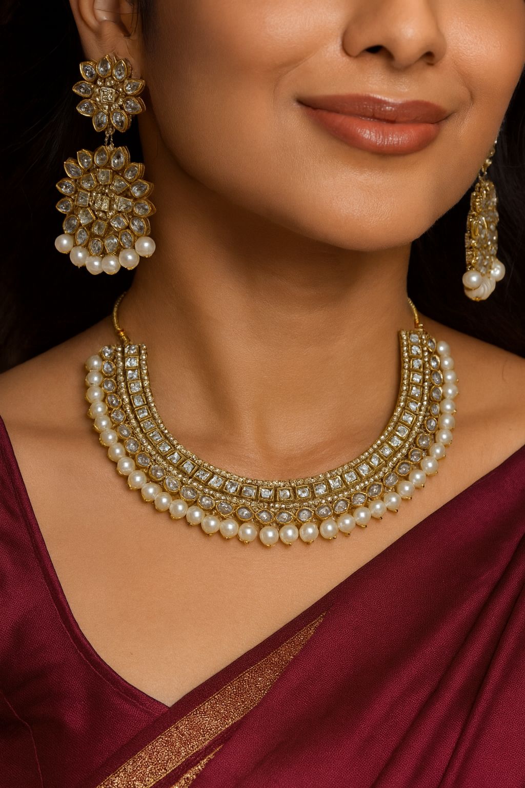 Elegant Kundan & Pearl Necklace Set