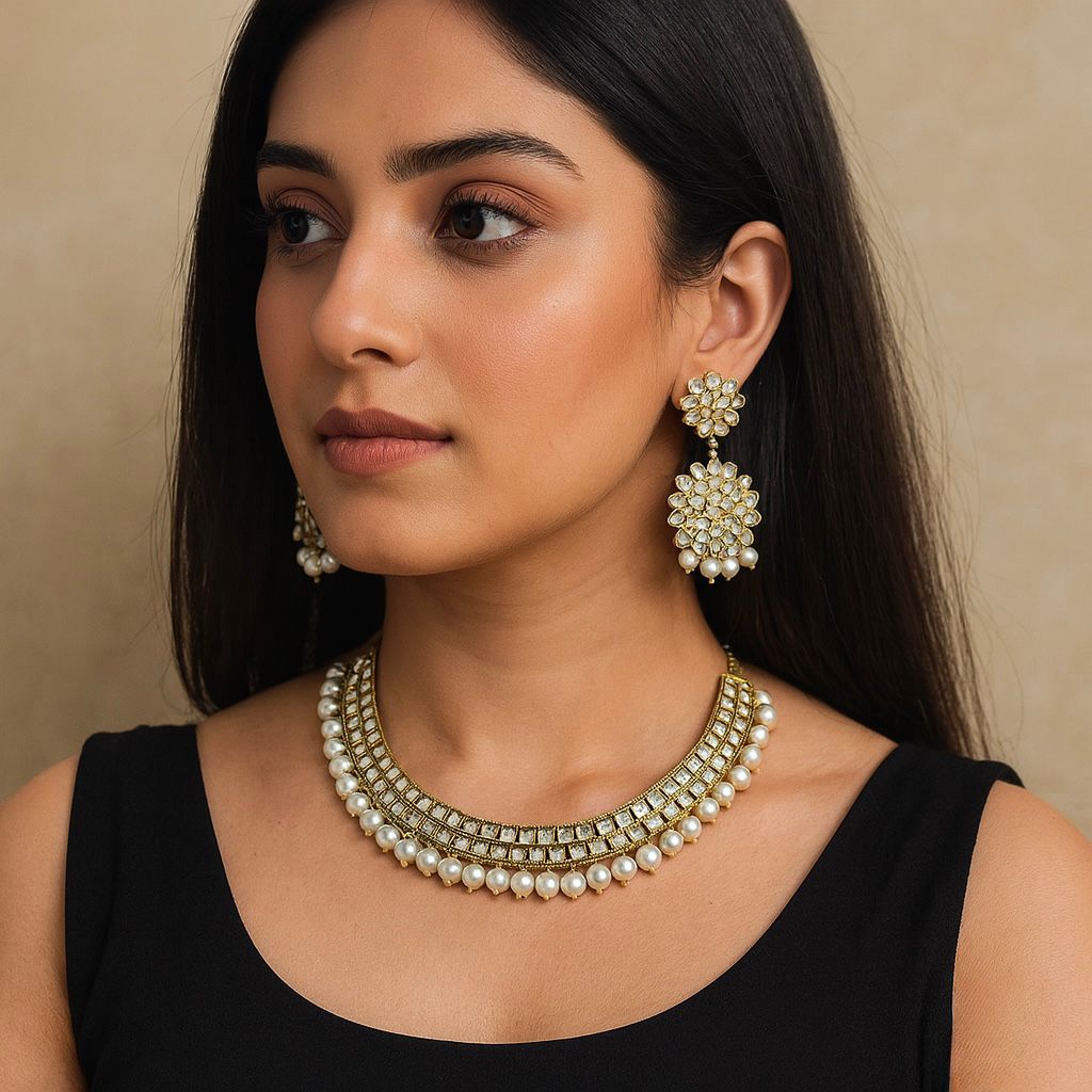 Elegant Kundan & Pearl Necklace Set