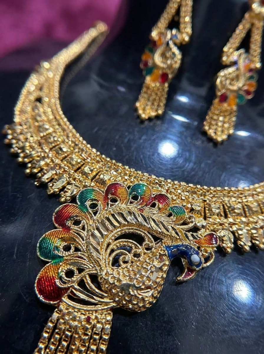 Peacock Motif Necklace Set with Earrings