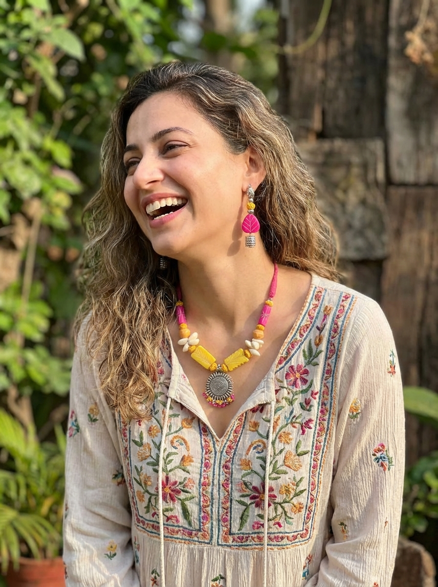 Sunshine & Bloom Handcrafted Necklace Set - Pink & Yellow