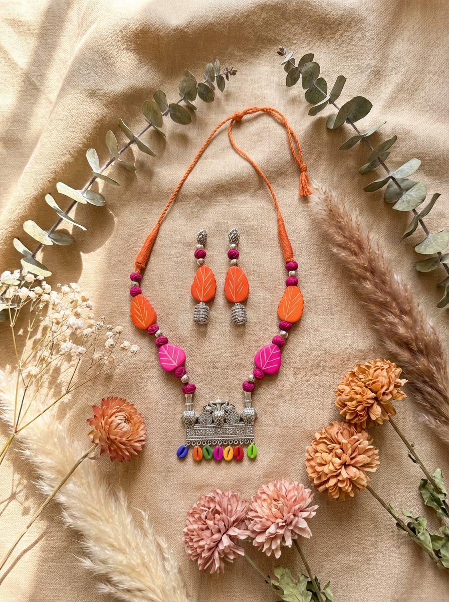 Flat lay of Boho Tribal Necklace Set